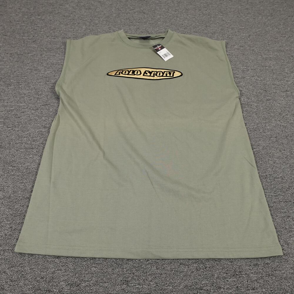 Vintage Polo Sport Shirt Mens Large Green Sleeveless Logo Muscle Graphic Tee 90s